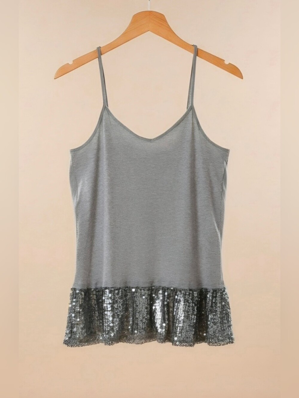 Forever 21 Silver Gray Sequin-Hem Camisole Size XL